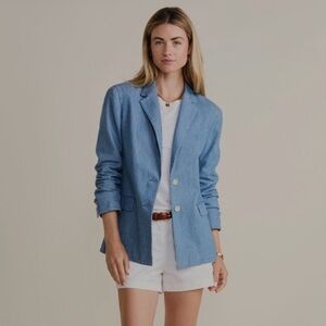 Vineyard Vines Women Chambray Denim Blazer Size Medium Cotton Linen Blend